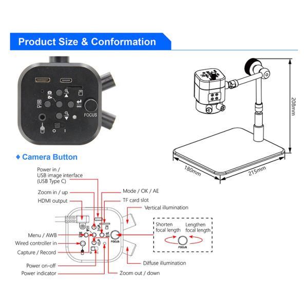 Hdmi Usb Digital Optical Microscope 5.3x - 39.4x 2.0m A34.4970
