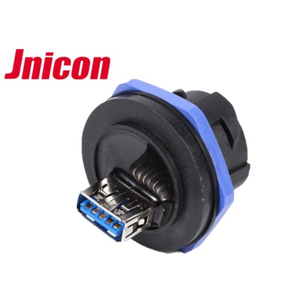 Push Locking Waterproof Mini USB Connector Female Blue And Black Assembly Type