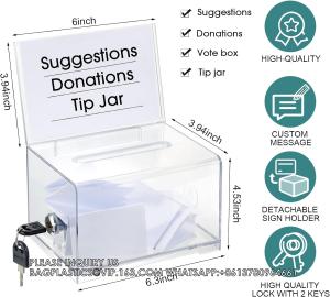 China Acrylic Donation Box With Lock And Sign Holder Clear Ballot Box Donation Boxes For Fundraising Suggestion Box wholesale
