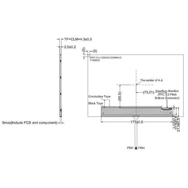 10.1 Inch TFT LCD Display 1280x800 Resolution With Resistive Touch Panel