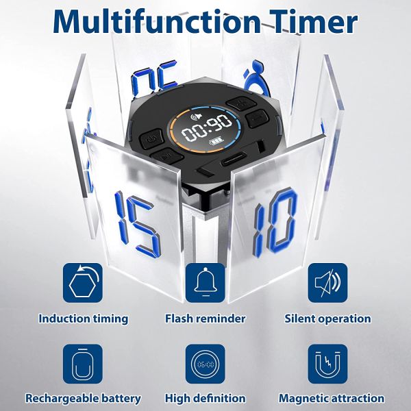 Cube Ticktime Pomodoro timer, digital timer, hexagonal visual magnetic flip focus timer, mute and an alarm clock, is sui