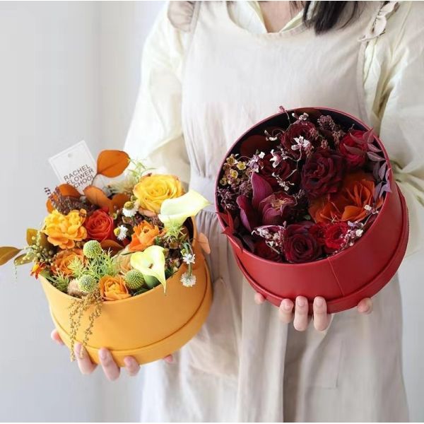 Real Preserved Rose Rigid Paper Gift Box Round And Square Flower Box With Ribbon