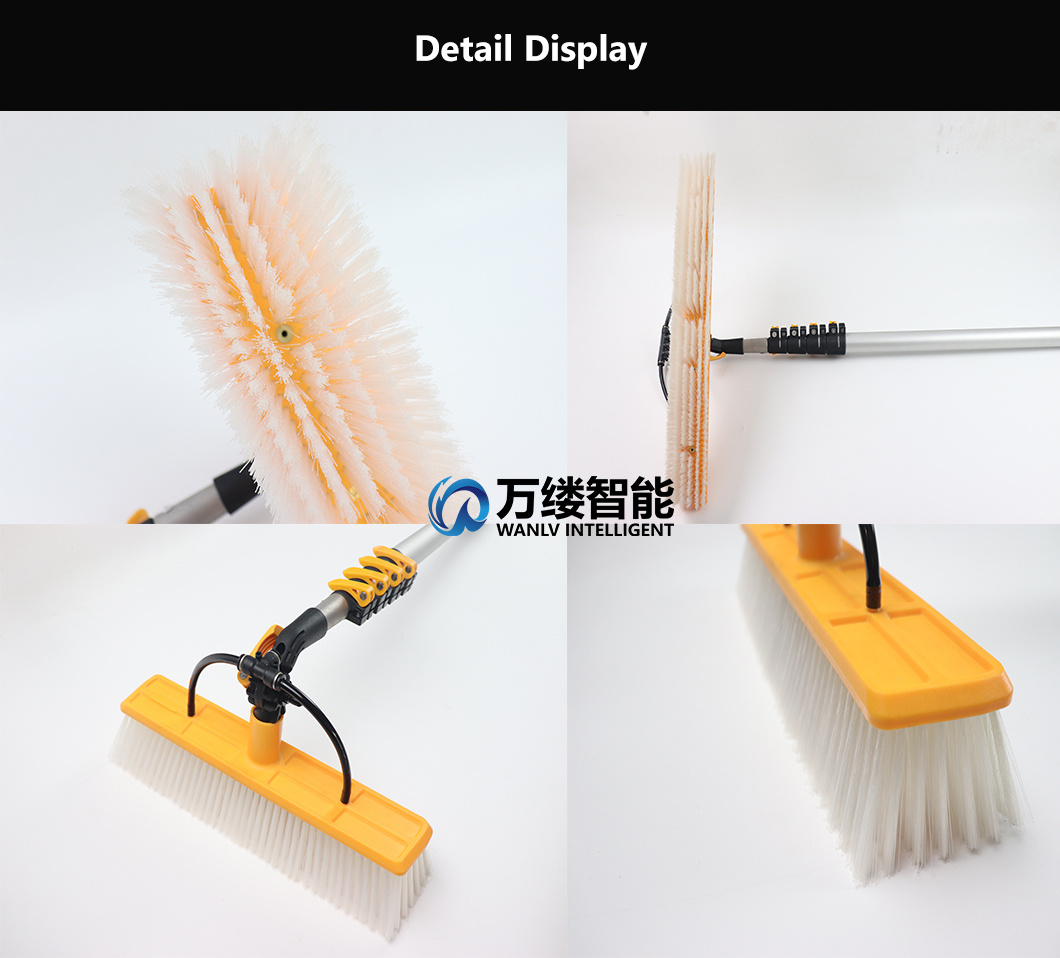 Solar Cleaning Tool Manual Water Spray Brush with 9-Meter Aluminum Alloy Telescopic Handle and 55cm Nylon Flat Head