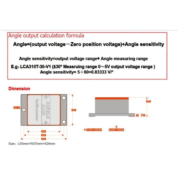 LCA310T 360deg Single Axis Tilt Sensor Wide Voltage Input 9~36V Inclinometer