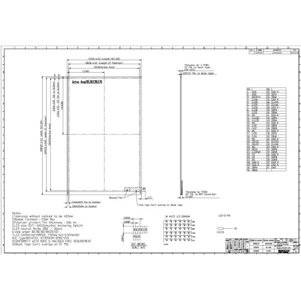 10.1 Inch TFT LCD Module INNOLUX P101SFA-AF0 Diagonal 1600*RGB*2560