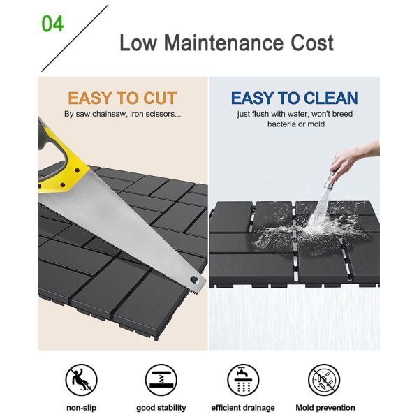 E-Purchasing Rubber Interlocking Deck Tiles, 9 Pack Patio Flooring, 12"X12" For Outdoor Black Color