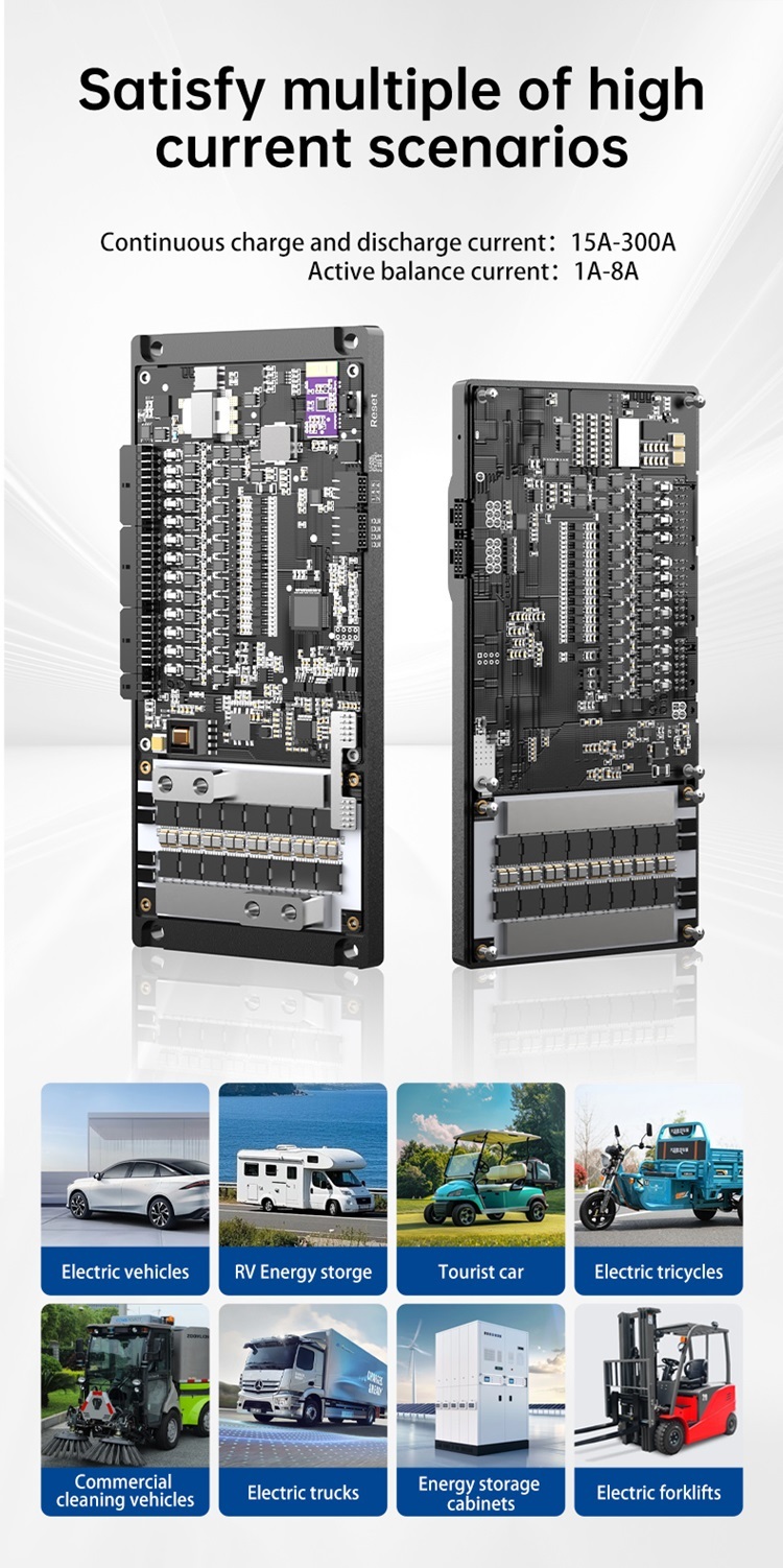 Battery Protection Board 16S-24S 200A 250A 300A BMS with 8A Active Balance BT/CAN/RS485 for Electric forklift Lifepo4 li-ion Battery
