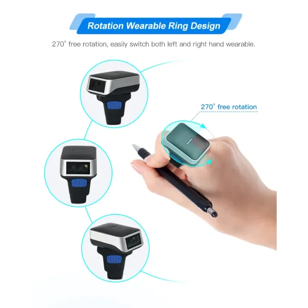 Small Finger Wearable Qr Code Reader 2D Wireless Bluetooth Barcode Scanner