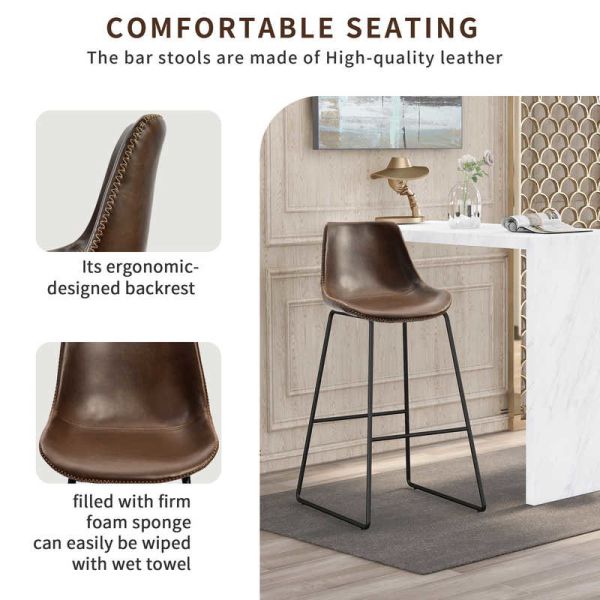 26.9LBS 42.5”H Counter Height Dining Chair Sets Of 2 Vintage Leather Barstools