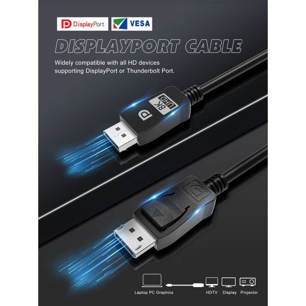 ABS Housing Dp 1.2 Cable , OCC 32.4Gbps 8k Displayport Cable