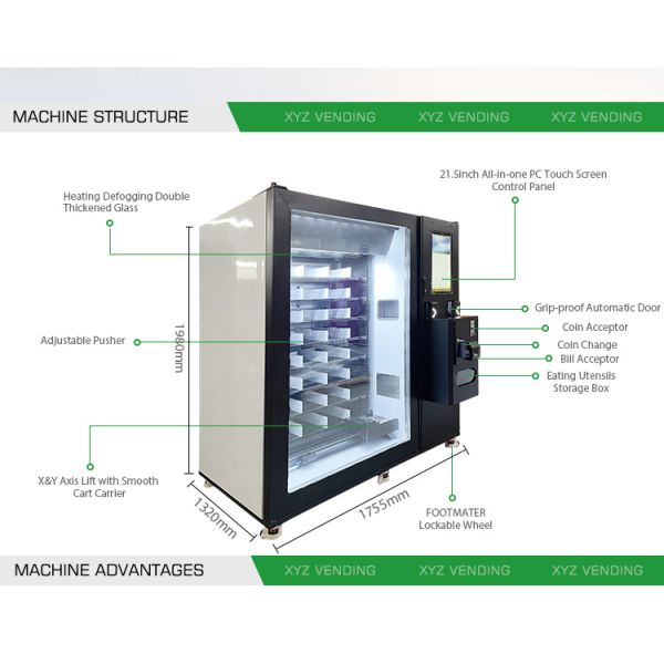 Hot Sale 24 Hour Convenient Store Touch Screen Fast Heated Hot Meal Vending Machine Hot Food