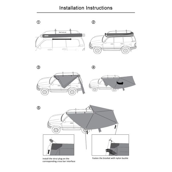 420D Car Roof Tent 4x4 Retractable Sunproof Waterproof 270 Degree Awning Family Tent With Cloth Room
