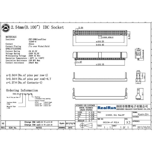 Two Row Female IDC Connector 50 Pin , Automotive Electrical Connectors