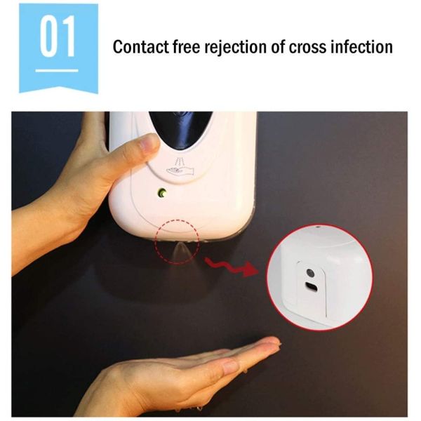 Three modes of automatic sensor soap dispenser (spray, foam, drip) wall-mounted.