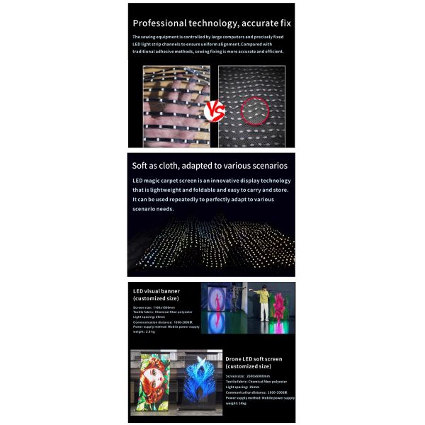 LED Magic Carpet Screen Aircraft Magic Carpet Screen Stage Flag Any Shape Wearable Seamless Splicing LED Magic Carpet Screen