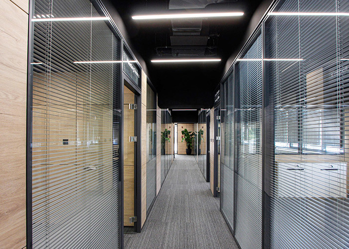 Double-Layer Glass Partition with Built-in Louvers for Offices