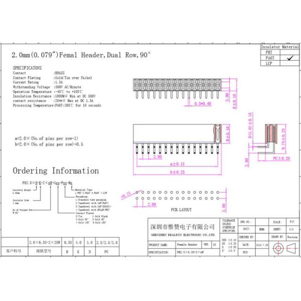 Right Angle Female Header Connector 30 Pin Fire Resistance For Electronics