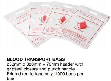 Blood Transport Bags, First Aid Bag Pac Pre-Printed Poly Bags For Disposing Waste. Plastic Bags For Health Applications