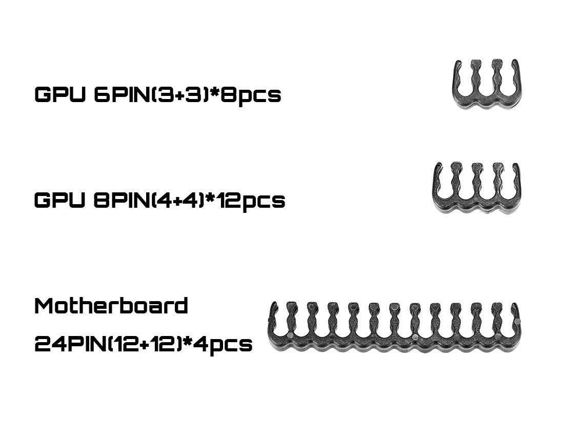 24 PCS Cable Comb PC 24p*4, 8P*12, 6P*8 Cable Comb Kit for sleeved Power Supply Cable Holder Organiser (Black)