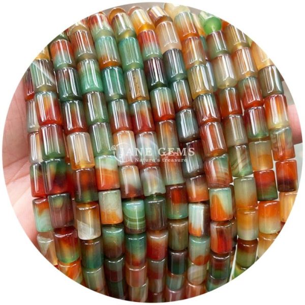 Wholesale Natural Crystal Gemstone Cylinder Shape Beads Striped Agate Cylinder Loose Bead Accessories for DIY Jewelry