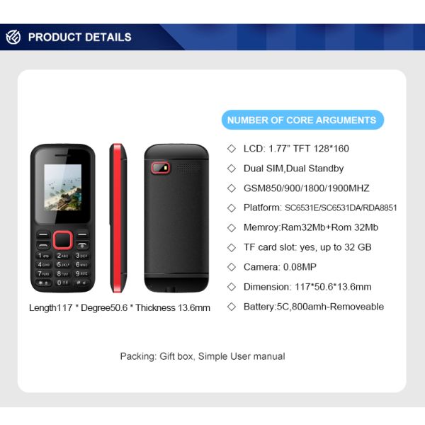 Keyboard Mobile Very Slim Keypad Phone 5C 800amh Battery Single Core