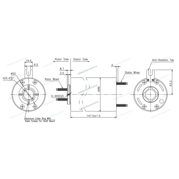Through Bore 1000m Gigabit Ethernet Signal Slip Ring Collector With Rotary Electrical Joint