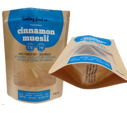 Eco friendly stand up food plastic paper bag pouch custom bag made of kraft paper with window