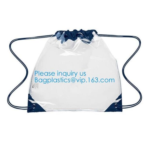 Transparent PVC Drawstring Bag With Colorful Rope,Clear PVC drawstring bag with gold string,Pvc Strips Printing Gift Pac