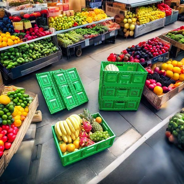 Storage Crate PP Stackable Collapsible Crate Plastic Vegetable Basket Large