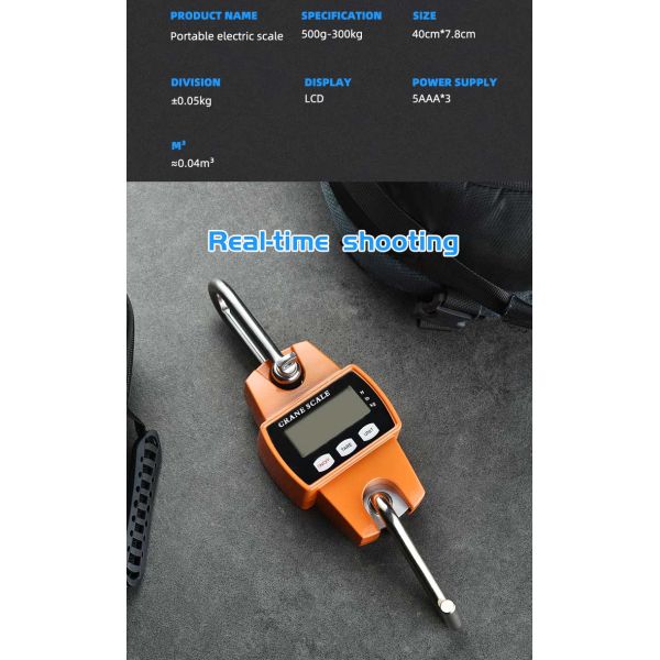 LCD Display Portable Digital Scale Heavy Duty Hanging Crane Scale 300kg Capacity OEM ODM Supported for Weight Measurement