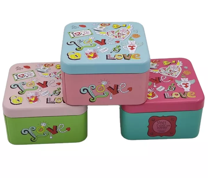 10x10x6cm Float Carving Gift Tin Cans Square Cookie Candy Packaging