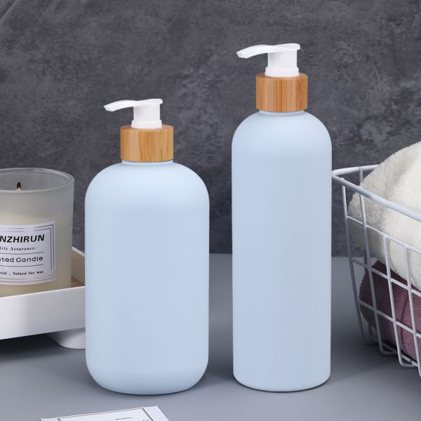 400ml 500ml Soft Touch Cosmetic Squeeze Bottle With Bamboo Lid For Shampoo Body Butter Lotion