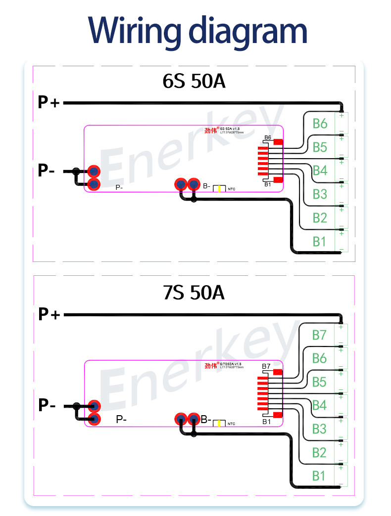 Enerkey 24V 30V 6S 7S 50A Lithium Battery Bms System Li Ion Battery BMS Board
