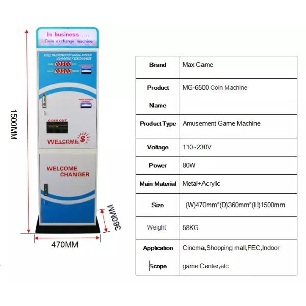 Game Center Tokens Currency Exchange ATM Coin Change Machine Speed 1200pcs / Min