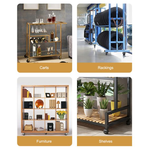 Black Low Profile Swivel Casters And Wheels 65mm With Double Brake