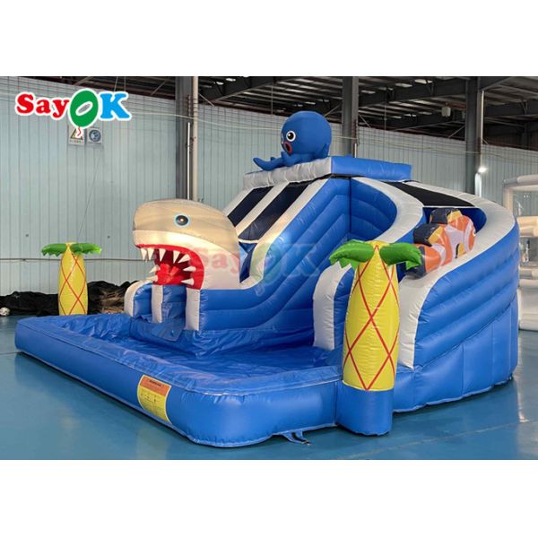 Amusement Park Inflatable Slide With Pool 19.7ft Giant Inflatable Shark Water Slide For Kids