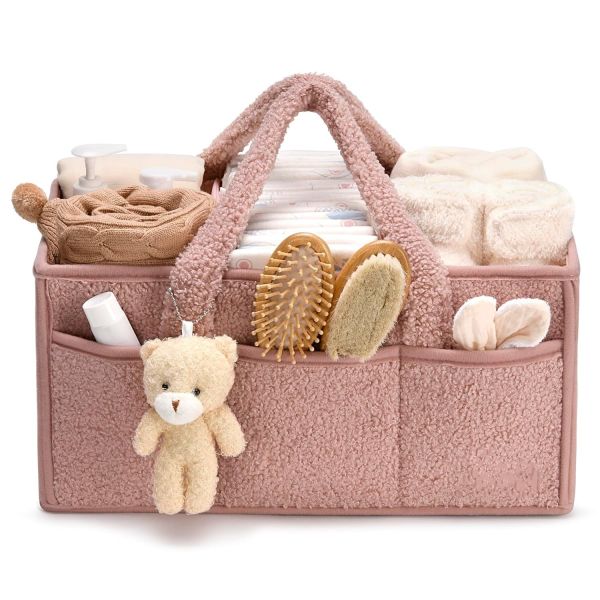 Plush Sherpa Exterior Cozy and Functional Baby Changing Basket Perfect for Gifting to New Moms