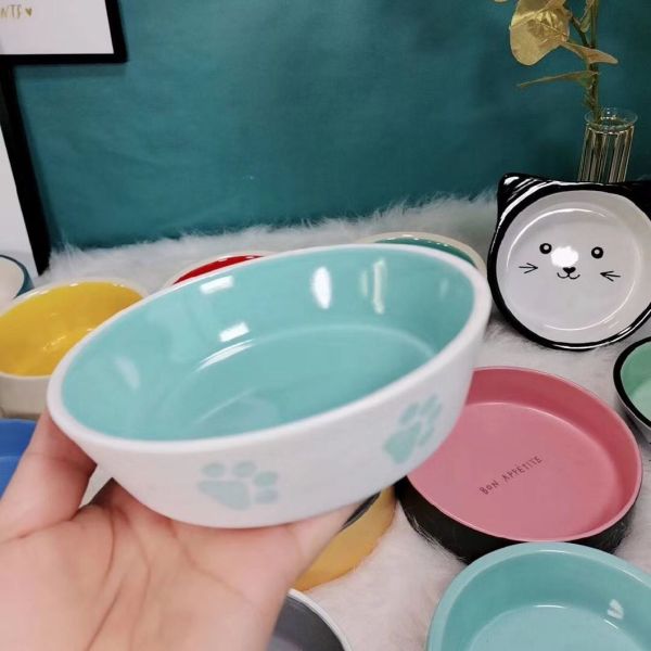 Cute Printing Dog Ceramic Feeder Pet Cat Feeding Bowls