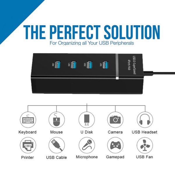 OEM Multiple USB Hub Splitter , Multi Expander 4 Port Superspeed USB 3.0 Hub
