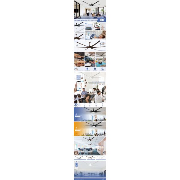 Remote Control 100 Inch Ceiling Fan with Lights and Black ABS Housing Energy Saving