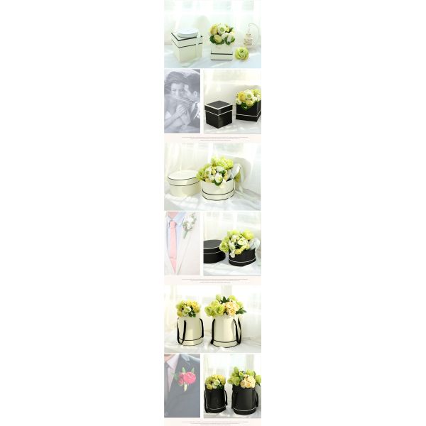 ODM Welcome Handmade Flower Bouquet Boxes , Round Flower Hat Box With Ribbon Handle