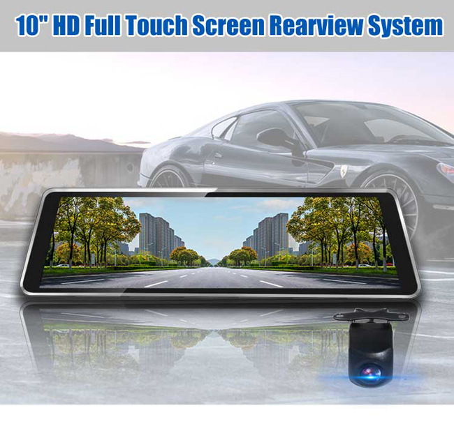 LCD Clip On Vehicle Rear View Mirror Camera Monitor System Ducal Lens 10 Inch