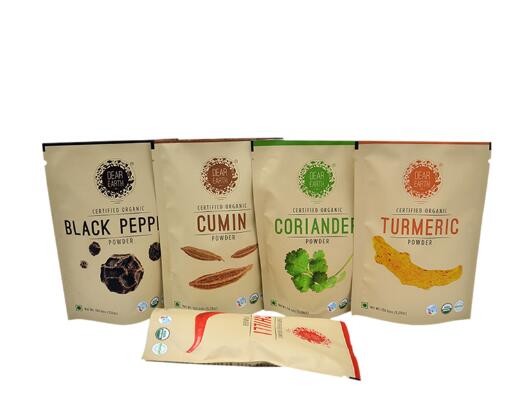 Resealable Zipper Stand Up Packaging Custom Design Logo Printing Brown Kraft Paper Spice Bags