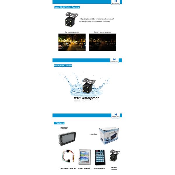 Universal 7 inch touch screen 2 din car audio monitor with MP5 SD USB Bluetooth