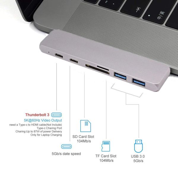 USB C to Cable Smart Hub / Adapter with USB C Port for MacBook and Pro,7 in 1 Combo with USB3.0,100W PD charger