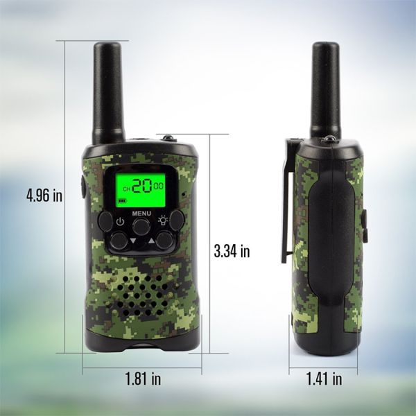 Rechargeable Camouflage Walkie Talkie With Green Backlit LCD Display