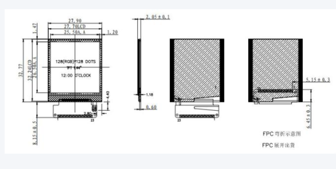 1.44 Inch TFT LCD Screen with 30.05 * 33.82 mm Outline Size and 262K Colors for Smart Home Applications