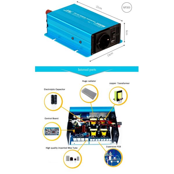 Micro LED Digital Pure Sine Power Inverter , Blue DC AC Pure Sine Wave Inverter