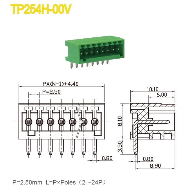 PA66 Plastic Male Connector Plug In Terminal Block 2.50mm Screwless PCB 2P-24P
