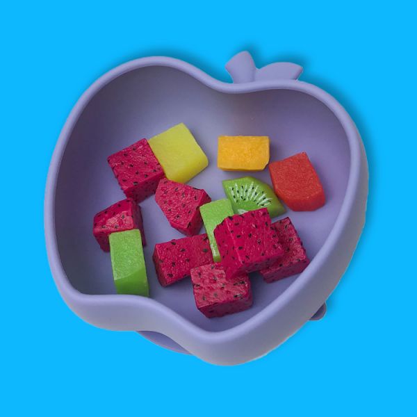 Suction Silicone Baby Tray Apple Shape Food Grade Self Feeding Bowl Eco Friendly